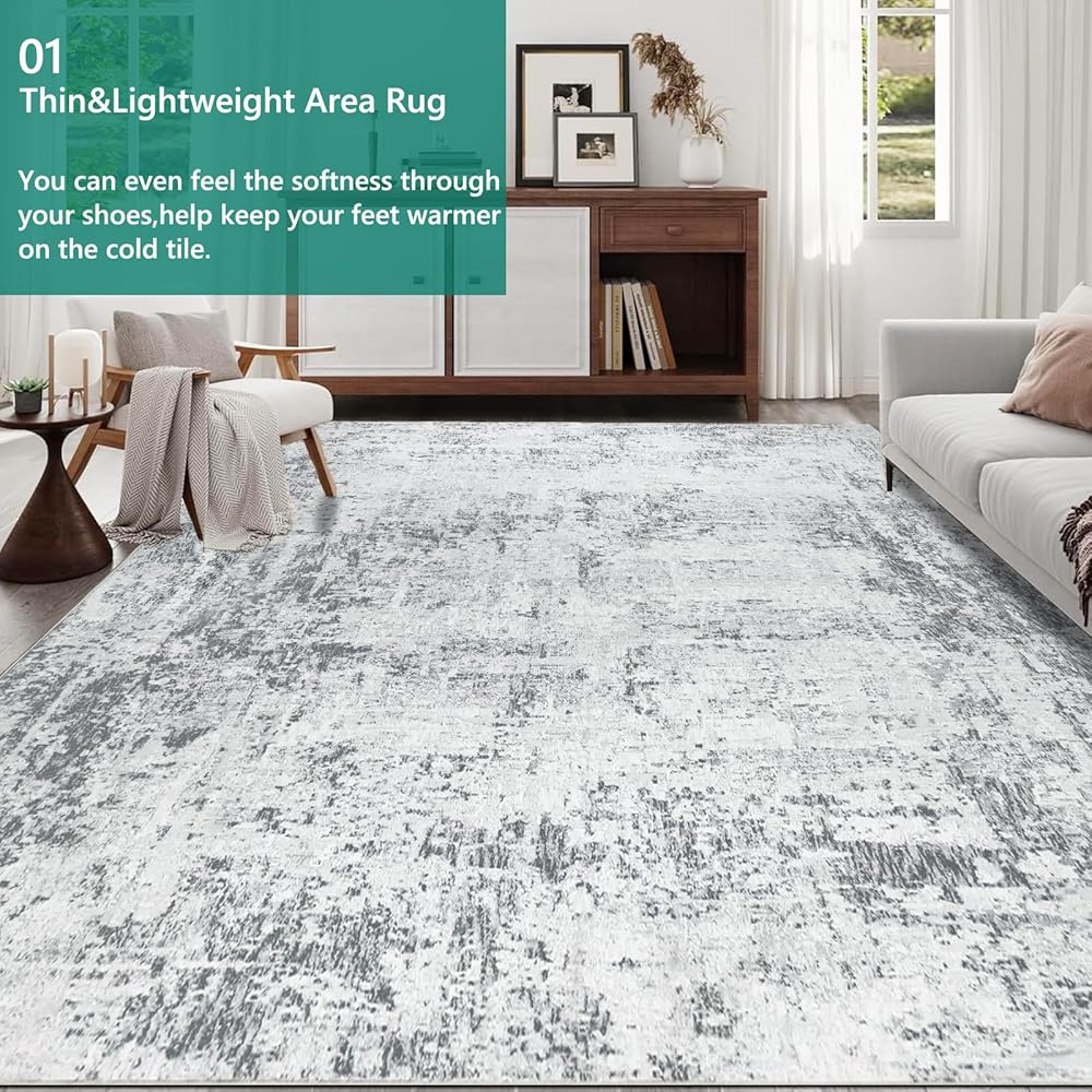 Capslpad Tapis de salon, abstrait, gris, 200 x 300 cm, antidérapant, à poils courts, en laine synthétique, lavable, minimaliste, pour salon, chambre à coucher, bureau, décoration : Cuisine et Maison