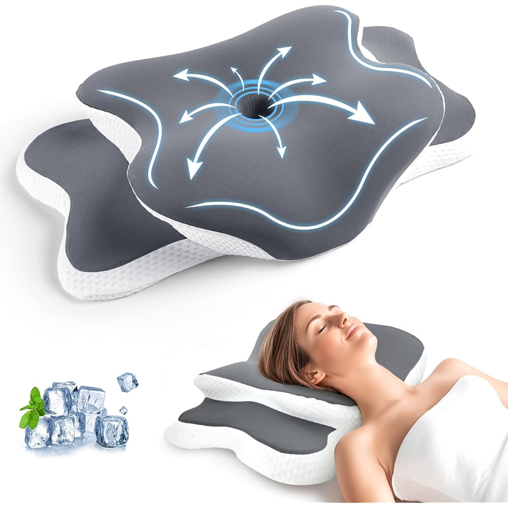 CloudNook Oreiller orthopédique en mousse à mémoire de forme pour tous les dormeurs, coussin de soutien du cou pour soulager les douleurs au cou et aux épaules (gris) : Cuisine et Maison