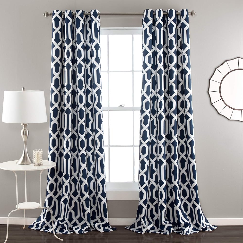 Lush Decor Edward Paire de Rideaux en Treillis filtrant la lumière pour Salon, Salle à Manger, Chambre à Coucher, Bleu Marine, 132 x 241 cm (l x L) : Cuisine et Maison