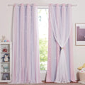 NICETOWN Rideau Chambre Fille - Rideaux Occultant avec Blanc Voilages Décoration pour Chambre Enfant Motif Forme Etoiles à Oeillets, L 132 sur H 240 cm, Rose + Violet, 2 Pièces : Cuisine et Maison