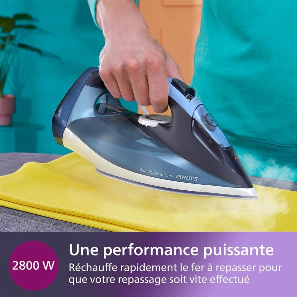 Philips Azur Séries 7000 Fer à Vapeur - 2800W, Vapeur continue 50 g/min, 250 g de Vapeur en Plus, Vapeur Verticale, Semelle SteamGlide Plus, Bleu (DST7020/80) : Cuisine et Maison