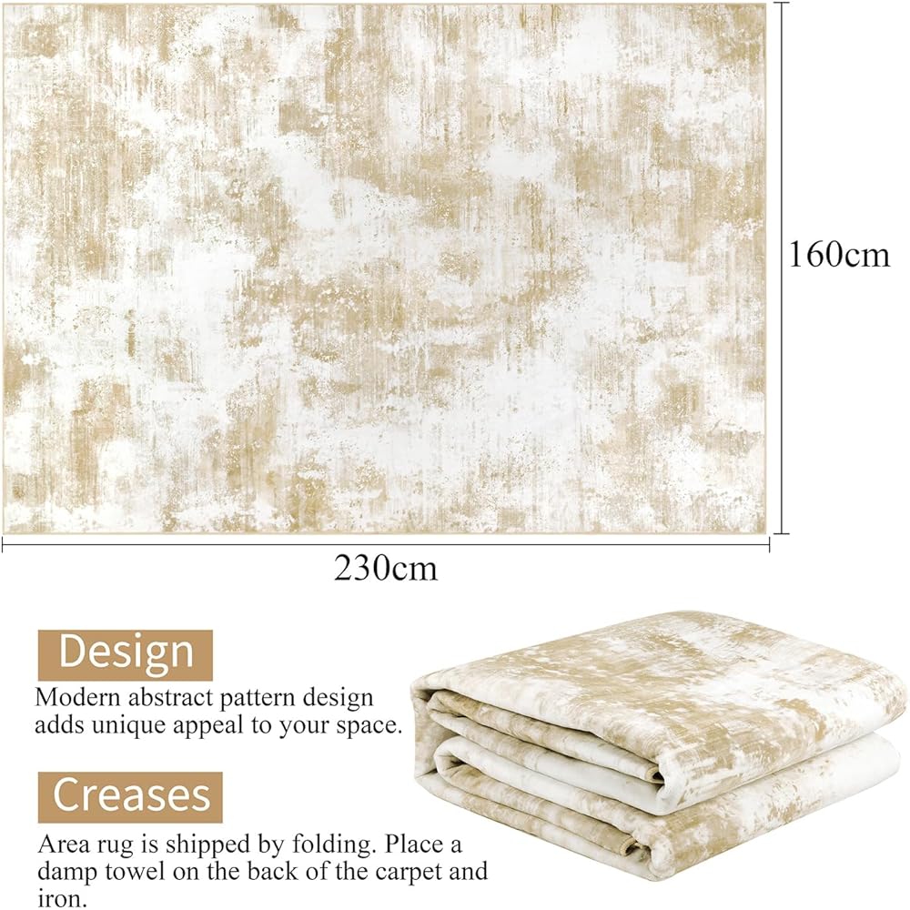 SHACOS Tapis Salon Poil Ras Moderne 160x230cm Motif Abstrait Tapis Descente de Llit Chambre Adulte Beige Antidérapant Tapis de Sol Doux pour Chambre à Coucher, Salle a Manger : Cuisine et Maison