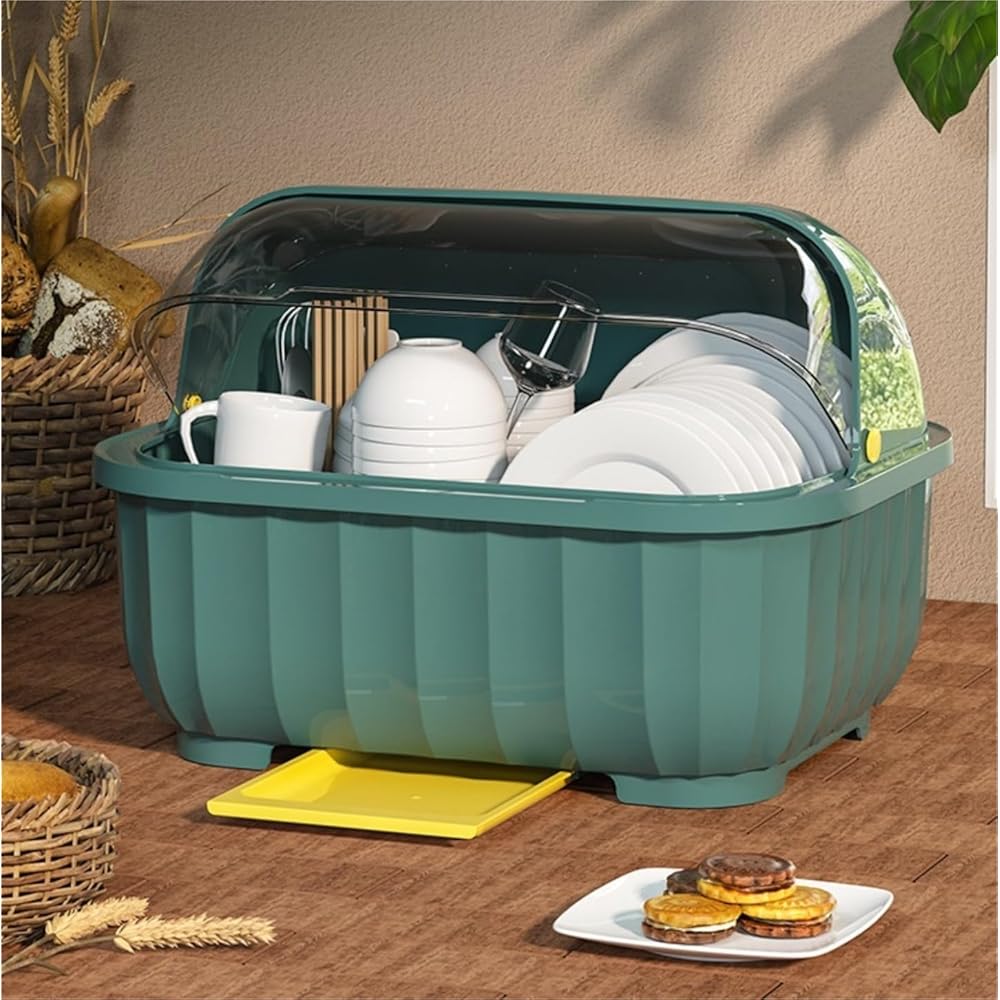 TOTIKI Organiseur Égouttoir Vaisselle Bols De Cuisine Et Vaisselle Étagère De Rangement Égouttoir Bol Égouttoir Chargé Vaisselle Boîte De Rangement avec Couvercle Cuisine(Grün,39 * 29 * 30CM) : Cuisine et Maison