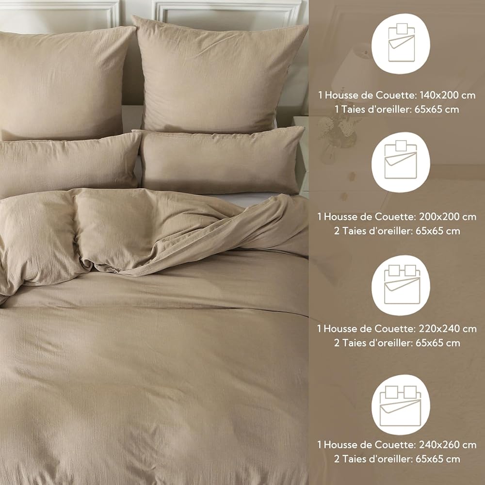 SOULFUL Housse de Couette 220x240 Gaze de Coton Beige-Café, Parure de Housse de Couette avec Fermeture Éclair, Certifié Oeko-TEX, Parure de Lit 2 Personnes 220x240 cm avec 2 Taie d'oreiller 65x65 cm : Cuisine et Maison