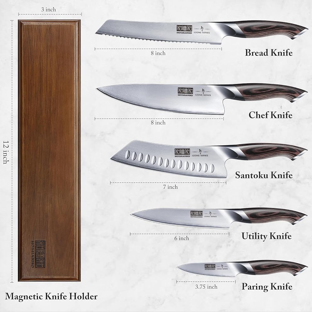 HOSHANHO 6 Pièces Set de Couteaux de Cuisine, Set Couteau Cuisine Professionnel Tranchants, Couteau de Chef en Acier Inoxydable : Bricolage