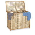 Relaxdays Panier à linge en bois de noyer double corbeille vêtements avec couvercle tri bac HxlxP 46,1 x 87,9 x 68,1 cm 2 compartiments coffre 2 sacs en lin blancs amovibles, couleur naturelle 10020155 : Cuisine et Maison