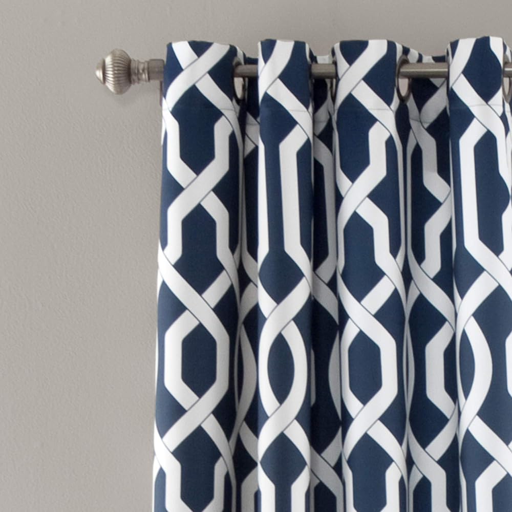 Lush Decor Edward Paire de Rideaux en Treillis filtrant la lumière pour Salon, Salle à Manger, Chambre à Coucher, Bleu Marine, 132 x 241 cm (l x L) : Cuisine et Maison
