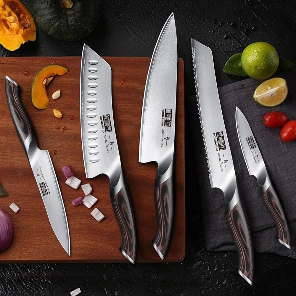HOSHANHO 6 Pièces Set de Couteaux de Cuisine, Set Couteau Cuisine Professionnel Tranchants, Couteau de Chef en Acier Inoxydable : Bricolage