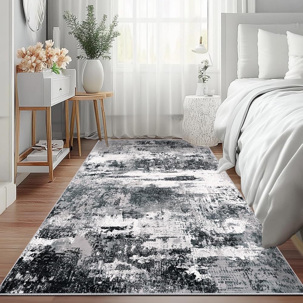 MAST DOO Tapis de salon, moderne, à poils courts, grand, abstrait, lavable, antidérapant, design, pour salle à manger, bureau, décoration, noir et blanc, dimensions 140 x 200 cm : Cuisine et Maison