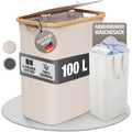 Celeko Hell Panier à linge avec 1 couvercle et 2 compartiments 100 l en tissu bambou Beige Grand – Panier à linge avec anse : Cuisine et Maison
