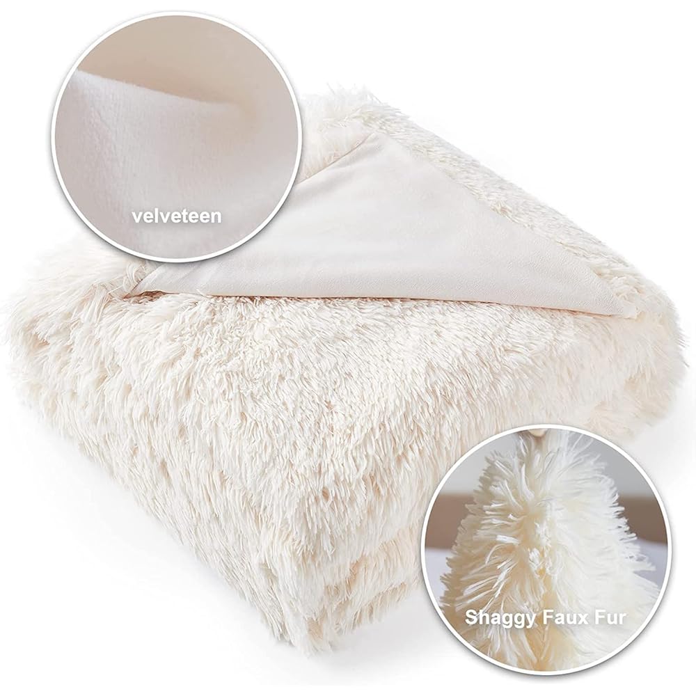 CoutureBridal Housse de Couette 220x240cm Blanc Crème Peluche Flanelle Hiver Chaude Duveteuse Parure de lit 2 Personnes 3 pièces avec Fermeture à Glissière + 2 Taies d'oreiller 65x65cm : Cuisine et Maison