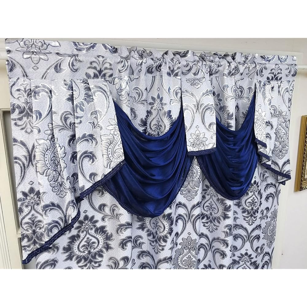 GOHD Samba Star Lot de 2 Rideaux de fenêtre en Jacquard avec cantonnière Fantaisie attachée et Dos en Taffetas. Chaque pièce Mesure 137,2 cm de Large x 228,6 cm de Hauteur avec cantonnière de 45,7 cm : Cuisine et Maison