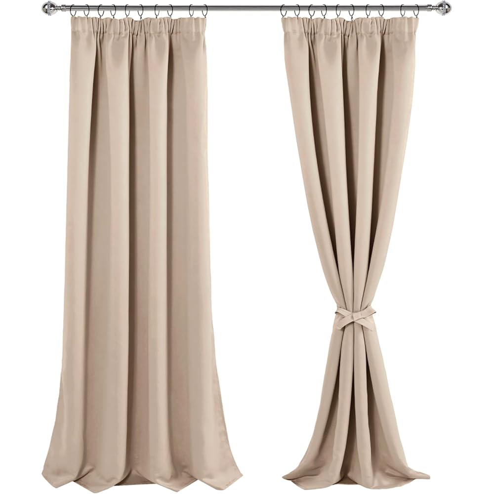 JIUZHEN Rideaux Occultants Galon Fronceur pour Rail Lot de 2 Rideau Isolant Thermique Anti UV Double Rideaux Decoration Bloquer Lumiere pour Salon Chambre 140x260cm(LxH) Beige : Cuisine et Maison