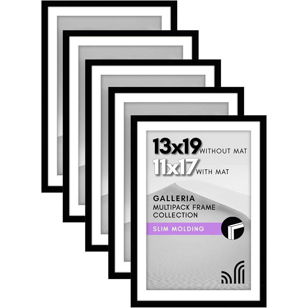 Americanflat Collection Galleria - Lot de 5 cadres photo de 28 x 43,2 cm avec passe-partout ou cadre de 33 x 48,3 cm sans passe-partout - cadre photo mural avec vitre en plexiglas poli - noir : Cuisine et Maison