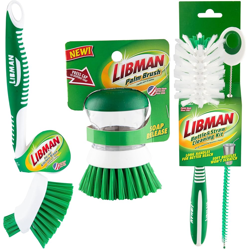Libman Kit de brosses à Vaisselle et Bouteilles | Brosses de Nettoyage pour Une Utilisation en Cuisine | Brosse à Paille | Brosses à récurer pour Vaisselle | Brosse de Cuisine pour Gros travaux | : Bricolage