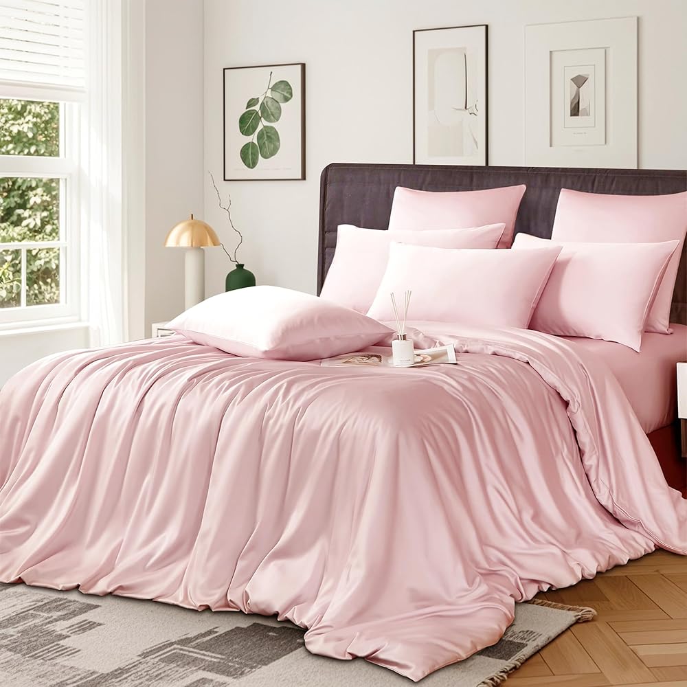 Bambou Housse de Couette 220x240 Rose Parure de lit 220x240 Adulte 2 Personnes Cool Tencel Lyocell Linge de lit Soie Lisse Soyeux Brillant Deluxe Housse de Couette Naturel Bambou avec Fermeture Éclair : Cuisine et Maison