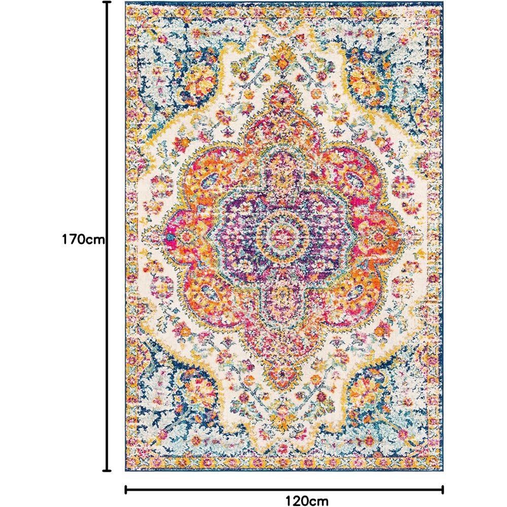 Livabliss Rabat Tapis Vintage - Tapis de Salon, Salle à Manger, Chambre, Cuisine - Boheme Chic, Design Traditionnel Oriental Multicolore, Coloré Poil Court 120x170 cm - Rose, Orange : Cuisine et Maison