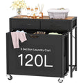 Panier à linge à roulettes avec 3 compartiments coulissants, panier à linge avec 2 tiroirs et panneau supérieur 2 tons, panier à linge avec roulettes pour l'organisation de la buanderie, salle de bain : Cuisine et Maison