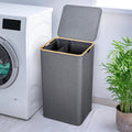 Björn&amp;Schiller Panier à linge, 2 compartiments avec couvercle, 100 L, gris, étroit et haut, panier à linge avec couvercle, panier à linge avec compartiments, poches : Cuisine et Maison