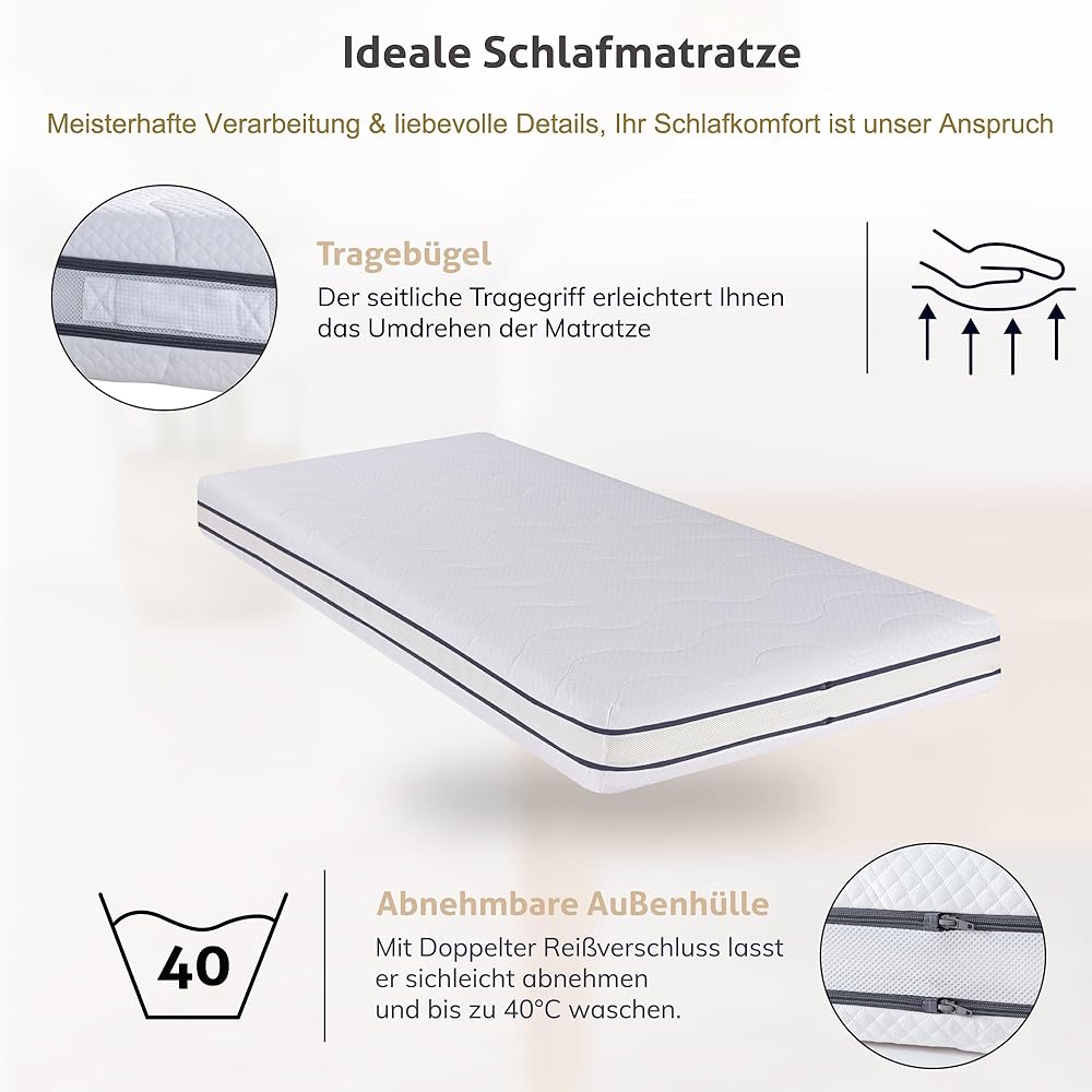 EGO HOME Matelas 140 x 200 cm, 2 en 1, dureté H3 et H4 18 cm de hauteur, matelas en mousse à froid de qualité supérieure en gel à mémoire de forme, 7 zones, ergonomique et respirant, certifié Öko-Tex : Cuisine et Maison