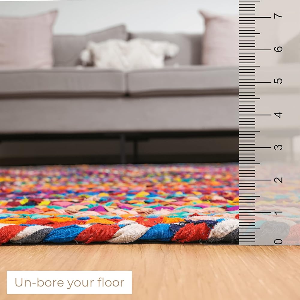 RAJRANG BRINGING RAJASTHAN TO YOU Tapis de Salon Tapis Indien Chindi tisse à la Main en matériau recyclé, décoration de Sol de Salon Multicolore - 183 X 123 cm : Cuisine et Maison
