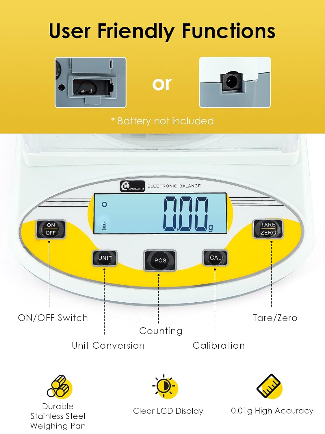 CGOLDENWALL Balances Numériques de Précision 0.01g Lab Analytical Balance Électronique Balance de Bijoux Balance de Pesée pour la Cuisine Calibré et Prêt à Lire : Cuisine et Maison