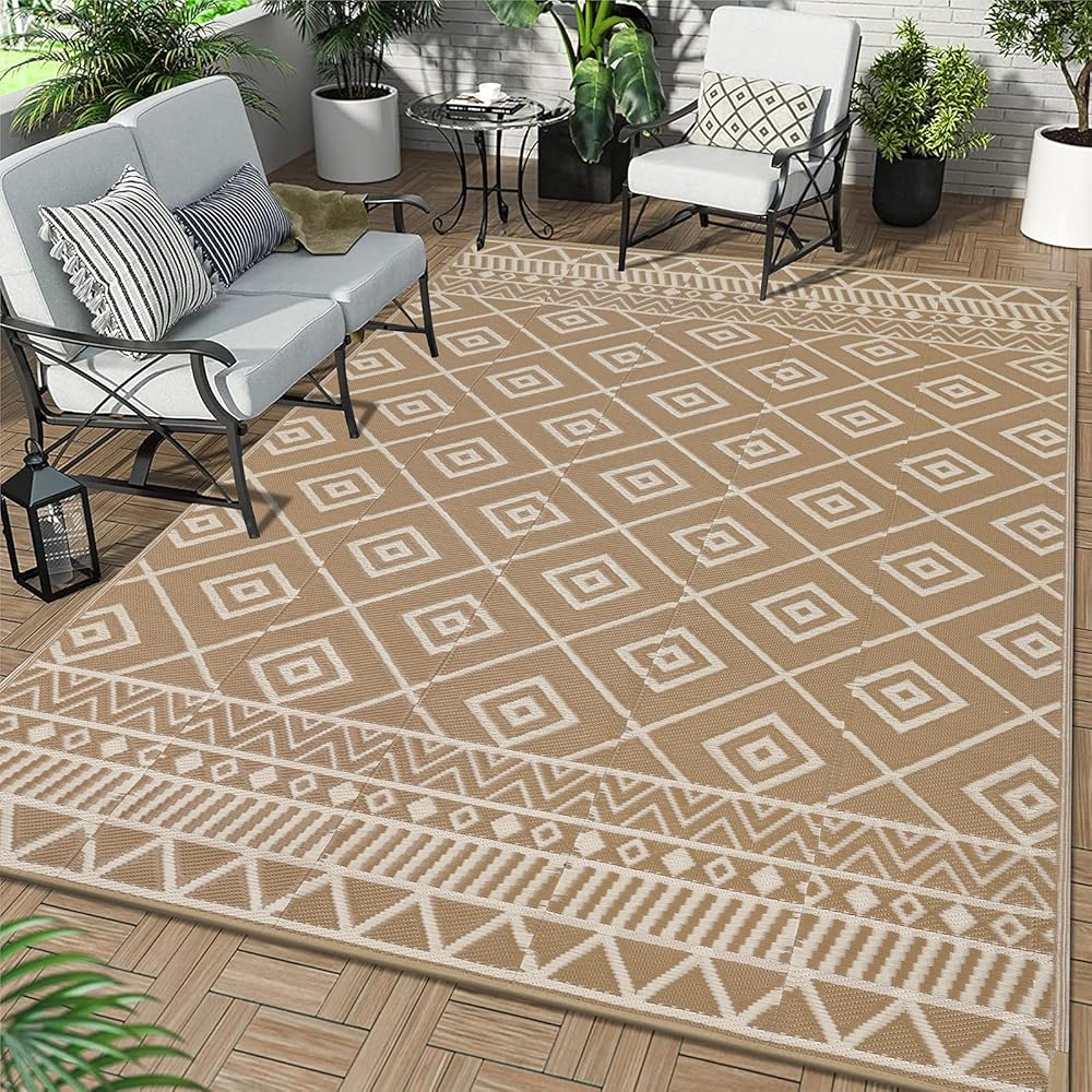 Enyhom Tapis d'extérieur résistant aux intempéries - En plastique - Grande fermeture éclair - Tapis d'extérieur réversible - Pour balcon, jardin - Pour plage, jardin d'hiver, salon, camping - 240 x : Jardin