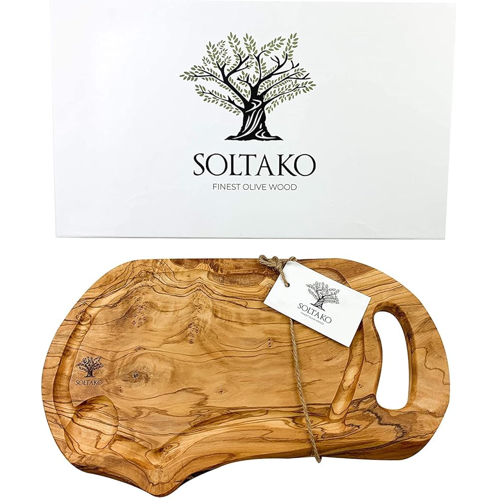 SOLTAKO Planche à Découper en Bois d’Olivier Brut, Planche Rustique, Planche Fromage, Plateau Apéritif Bois Olivier, Planche Apéro, Planche de Charcuterie en Bois d’Olivier Authentique : Cuisine et Maison