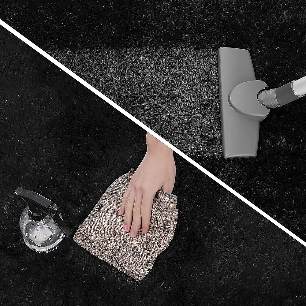 VOFUSHON Tapis Salon Shaggy Descente de lit Chambre Grande Taille Tapis avec Le Fond Antidérapant, Tapis Décoratif de Style Moderne pour Salon Chambre Canapé Natte(160 x 230 cm,Noir) : Cuisine et Maison