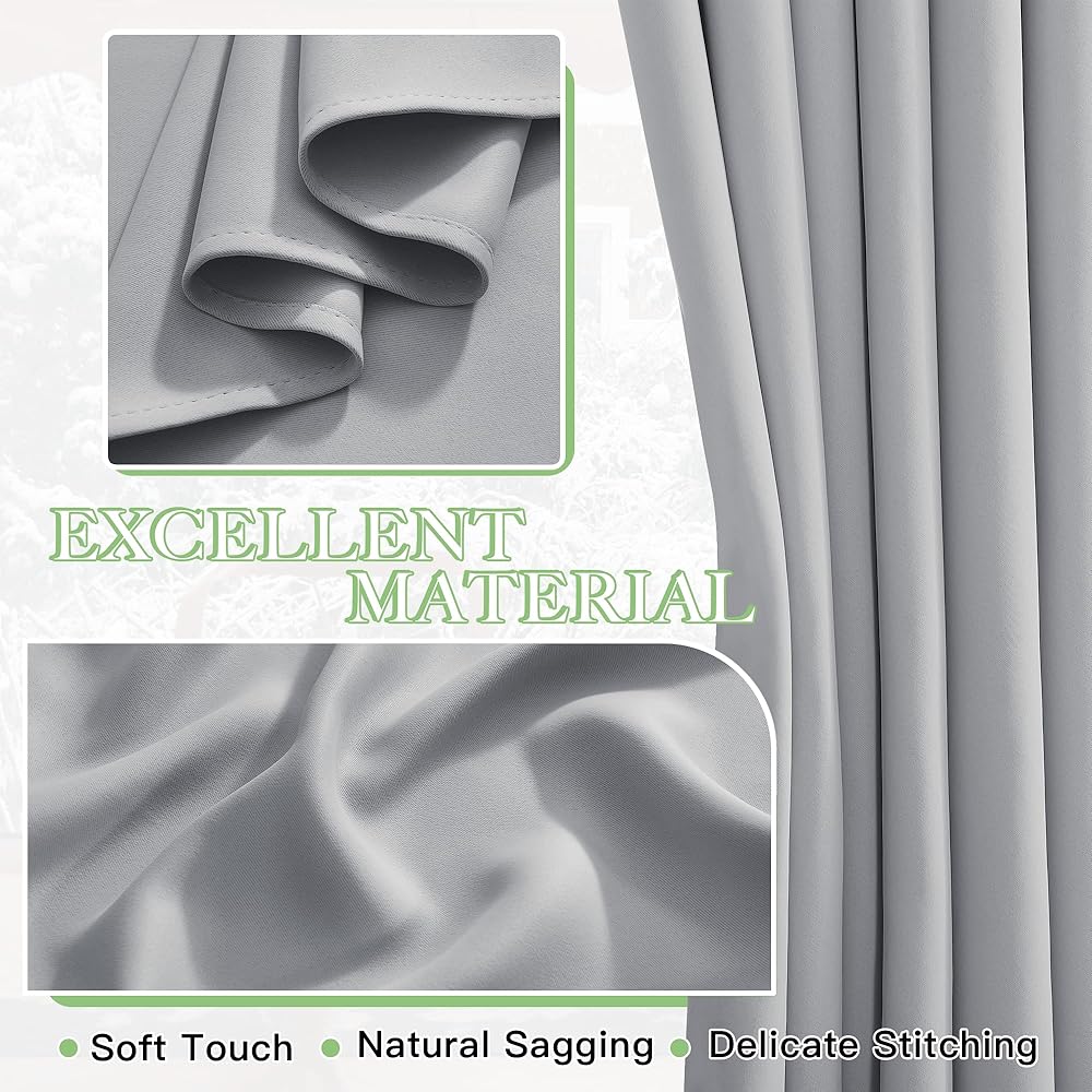 KGORGE Rideaux Grande Largeur - Rideaux Occultant Bloquer Lumiere Anti UV, Rideaux Opaque 2 Pièces pour Fenêtres Salon Chambre à Coucher, Largeur 200 x Hauter 220cm, Gris Clair : Cuisine et Maison