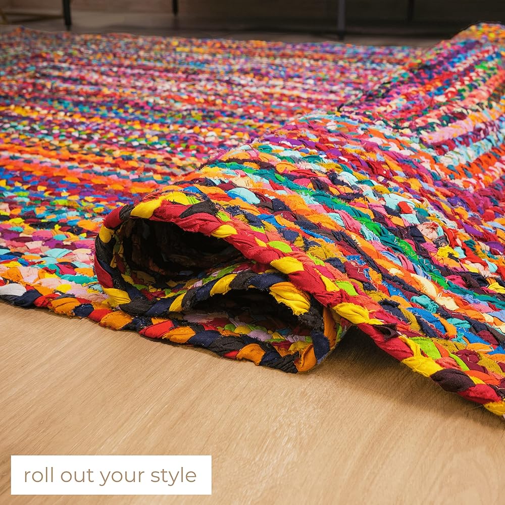RAJRANG BRINGING RAJASTHAN TO YOU Tapis de Salon Tapis Indien Chindi tisse à la Main en matériau recyclé, décoration de Sol de Salon Multicolore - 183 X 123 cm : Cuisine et Maison
