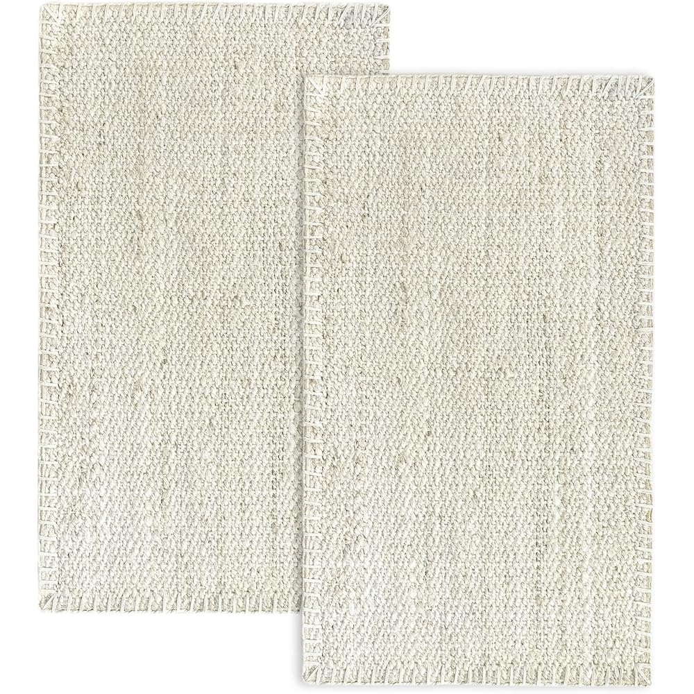 HAMID - Pack 2 Tapis en Jute Granada Couleur Blanc, Tapis 100% Fibre de Jute, Tressé à la Main, Tapis de Salon, Salle à Manger, Chambre, Couloirs, (60x110cm) 2 pcs : Cuisine et Maison