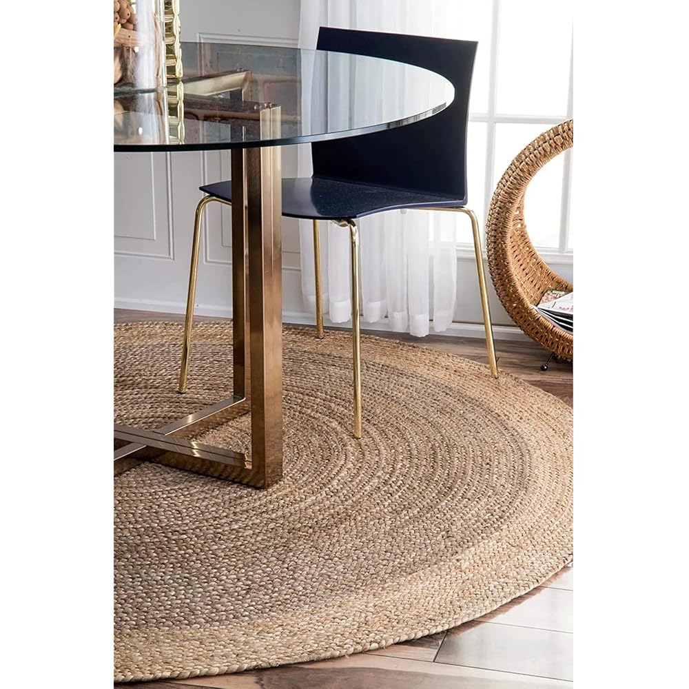 Ripaz Vogue Tapis réversible en jute tissé à la main gris avec bordure beige - Tapis rond pour ferme, extérieur, salon, 90 x 90 cm, (GJ535-R) : Cuisine et Maison