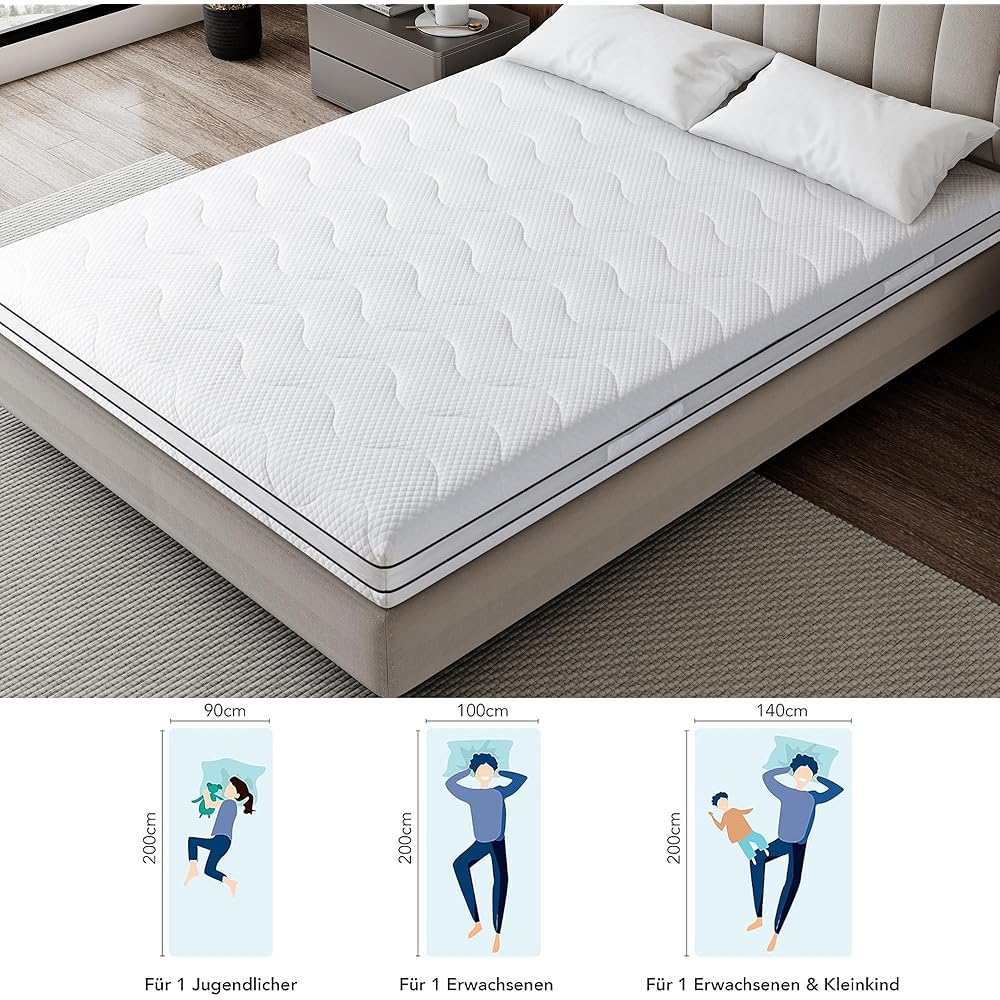 EGO HOME Matelas 140 x 200 cm, 2 en 1, dureté H3 et H4 18 cm de hauteur, matelas en mousse à froid de qualité supérieure en gel à mémoire de forme, 7 zones, ergonomique et respirant, certifié Öko-Tex : Cuisine et Maison