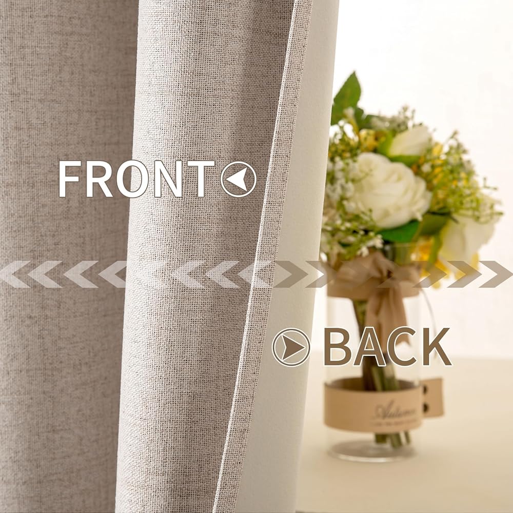 MIULEE Rideaux Opaques Isolants Thermiques avec Oeillets en Lin 100% Occultants - Protection Contre Le Froid pour Le Salon, Lot de 2, 140 x 260 cm, Beige : Cuisine et Maison