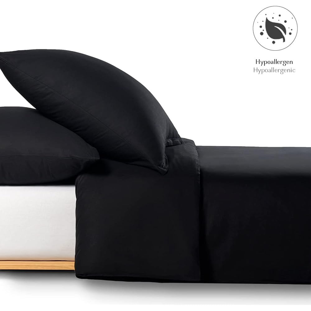 Alreya Renforcé Housse de Couette 100% Coton - 240 x 240 cm - Parure de lit avec 2 taies d'oreiller 80 x 80 cm avec Fermeture éclair - Noir : Cuisine et Maison