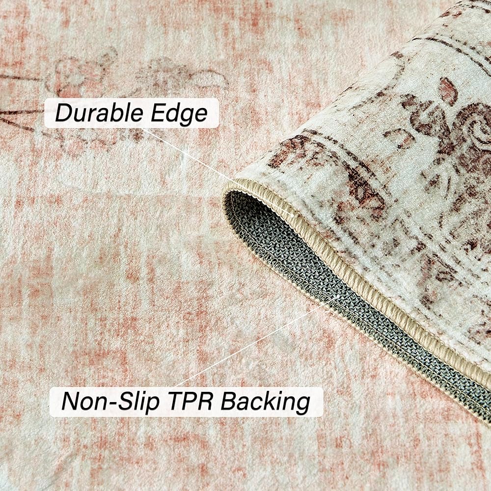 Xfrog Grand Tapis Traditionnel Lavable en Machine à Poils Courts antidérapant pour Salon, Bureau, Cuisine, Salle à Manger - Rose Clair - 160 x 230 cm : Cuisine et Maison