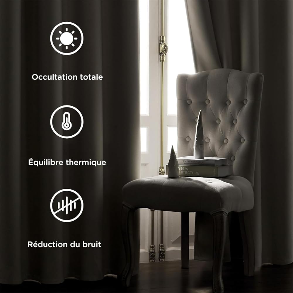 Joydeco Rideau 100% Occultant avec Galon Fronceur pour Thermique, Ivoire L132xH225 cm Lot de 2, Rideaux Velours Dressin Salon Chambre, Lourds 330g/㎡ : Cuisine et Maison