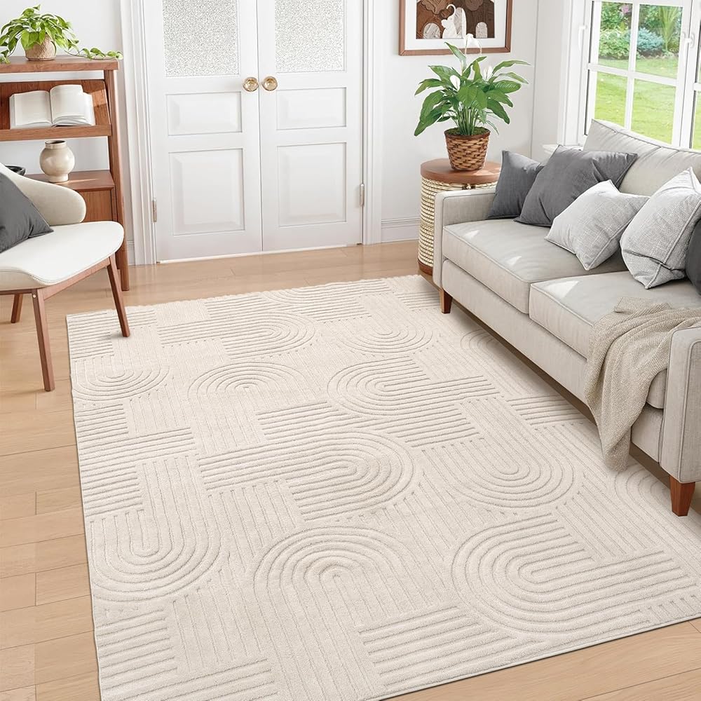 Enyhom Grand tapis moelleux lavable en machine pour salon, salle à manger, salon - Ne perd pas ses poils - Pour chambre à coucher - 140 x 200 cm - Crème : Cuisine et Maison