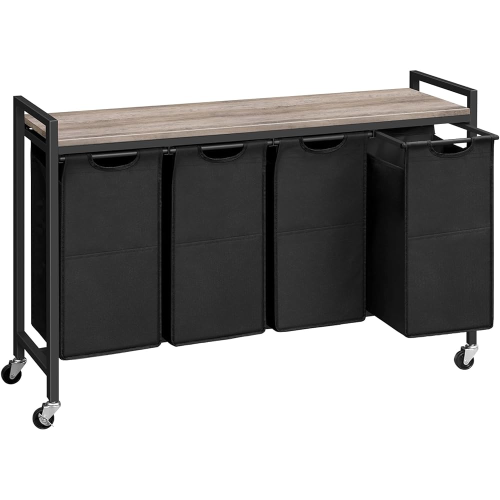 HOOBRO Panier à Linge, Corbeille à Linge Sale, Rangement 4 Compartiments, 4 x 39,8 L, Étagère, 4 Sacs en Tissu Oxford Amovibles, Cadre en Métal EBG04XY01 : Cuisine et Maison