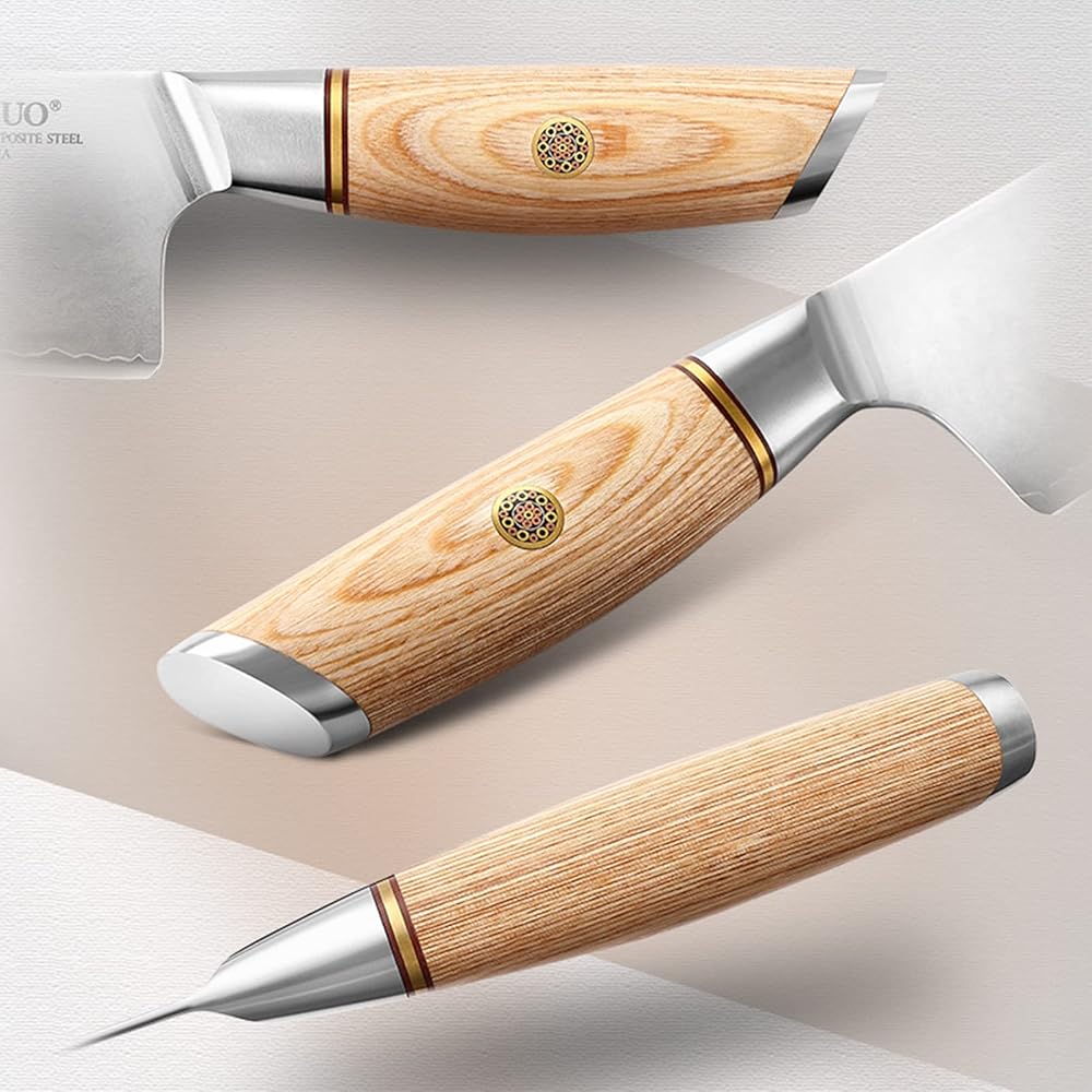 XINZUO 5 Pièces Set Couteaux de Cuisine en Acier Composite, Ensemble de Couteaux de Chef en 10Cr15CoMoV Acier Composé 3 Couches, Professionnel Tranchants Set Couteaux- Poignée en Bois Pakka : Cuisine et Maison