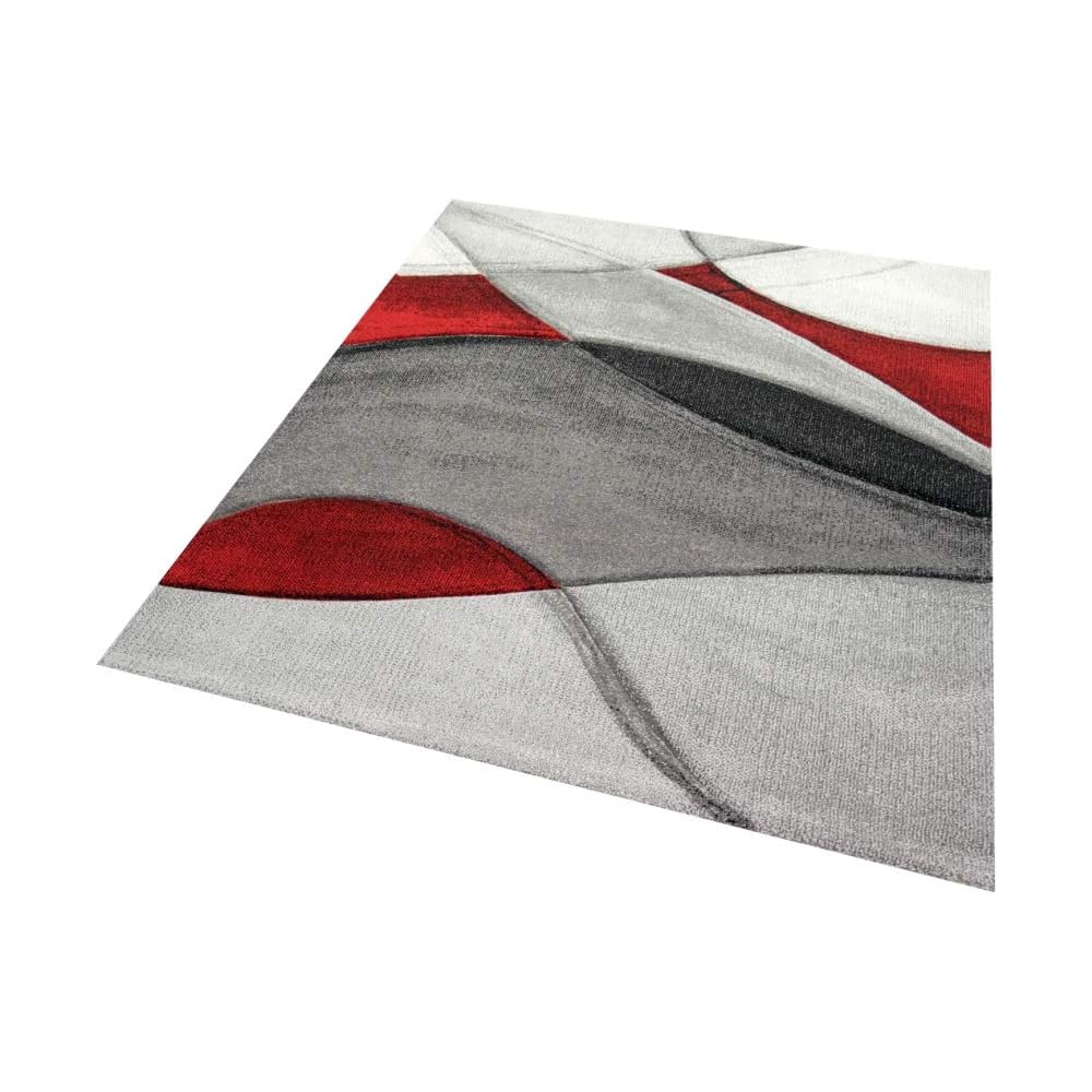 CARPETIA Tapis Moderne Tapis Salon Vagues Rouge Gris Noir Größe 80x150 cm : Cuisine et Maison