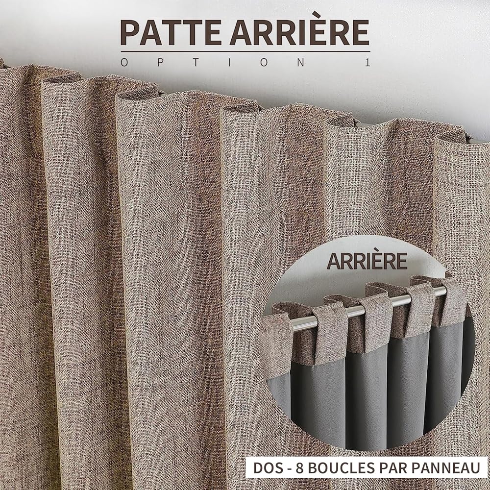 Joydeco 100% Rideau Occultant 2 Pièces, Lin Rideaux Thermique Isolant Anti Froid et Chaleur Opaque Lumiere à Languette Arrière et Passe TringleIsolation Anti Bruit UV Chambre Maison Salon : Cuisine et Maison