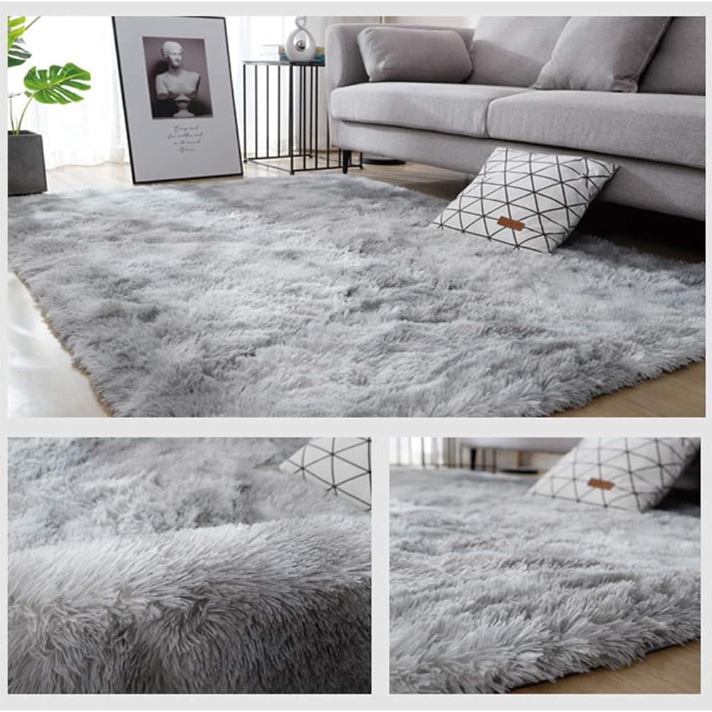 Leesentec Tapis Doux Salon Tapis Anti Slip Moelleux Chambre Tapis Tapis Shaggy Tapis De Sol Grand pour Couloir Chambre (Gris/Blanc, 160 * 200) : Cuisine et Maison