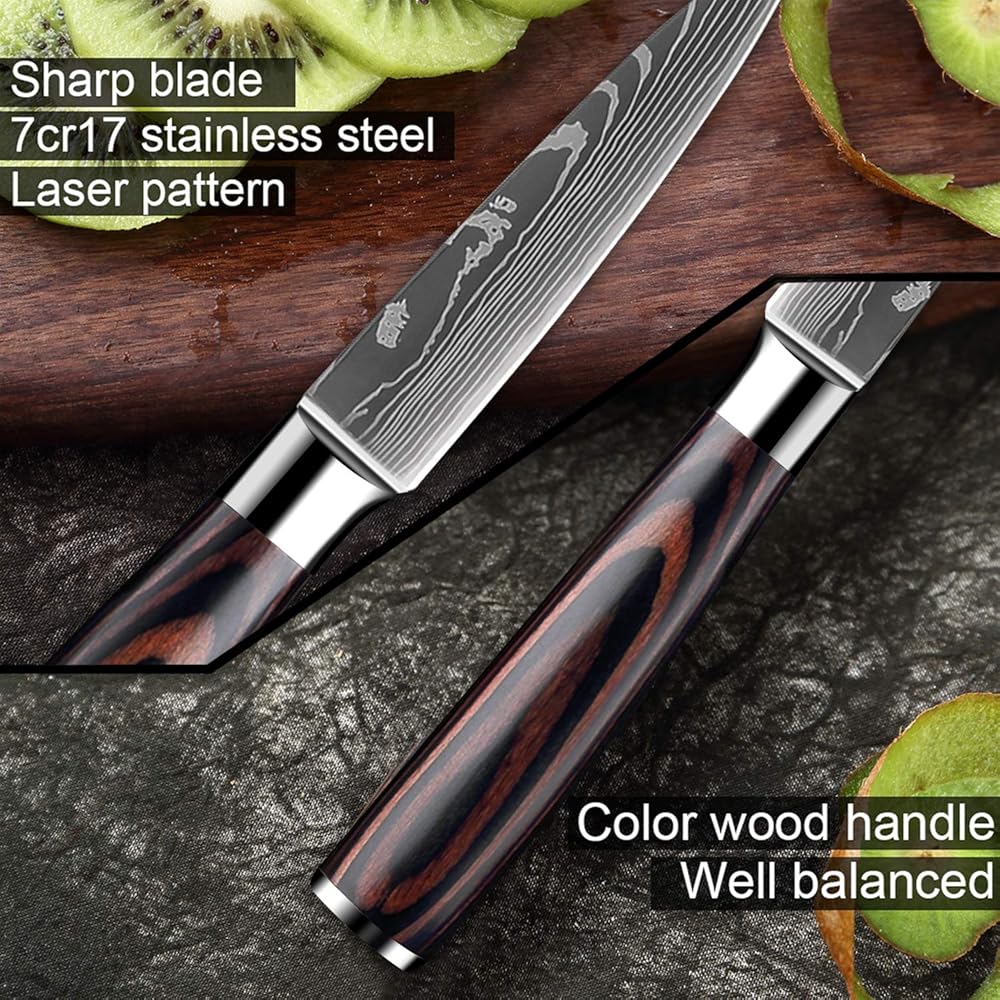 MDHAND Couteaux de Cuisine, Couteau Japonais Tranchant en acier inoxydable en plusieurs tailles avec Poignée confortable, Couteau de Chef Antirouille Cuisine et Cadeau Disponibles (5PCS) : Cuisine et Maison