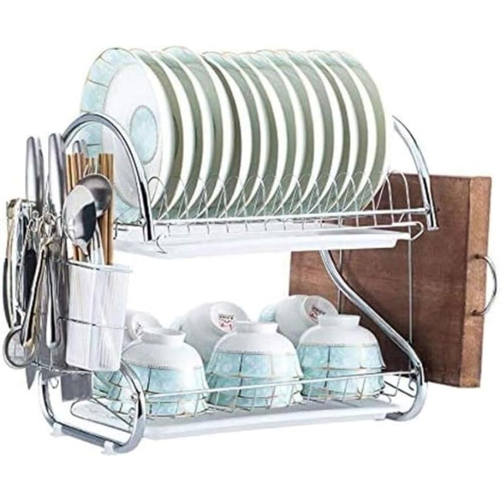 Égouttoir Egouttoir Égouttoir À Vaisselle En Acier Inoxydable À 2 Niveaux Égouttoir Multifonctionnel À Double Couche En Forme De S, Égouttoir À Vaisselle Avec Plaque De Vidange Égouttoir à Vaisselle : Cuisine et Maison
