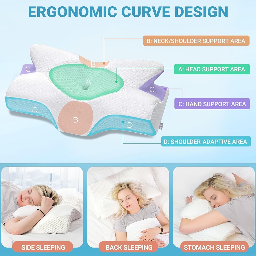Elviros Oreiller Ergonomique Cervical, Oreillers Mémoire de Forme, Oreillers Ergonomiques pour la Nuque, Oreiller Orthopédique Anti Douleur, Décontracter Les Muscles, 64 x 12,5/10,5 x 38 cm, Blanc : Cuisine et Maison