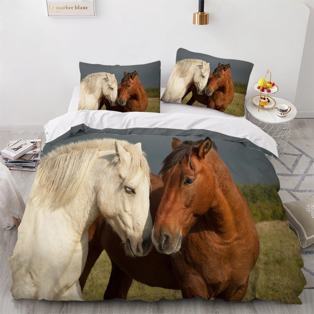 ARiXIaNg Housse de Couette 240x260 cm Adulte Cheval Parure de Lit 2 Personnes 3D Motif Animal Doux Microfibre Literie avec Fermeture Éclair et 2 Taies d'oreiller 50x75cm : Cuisine et Maison