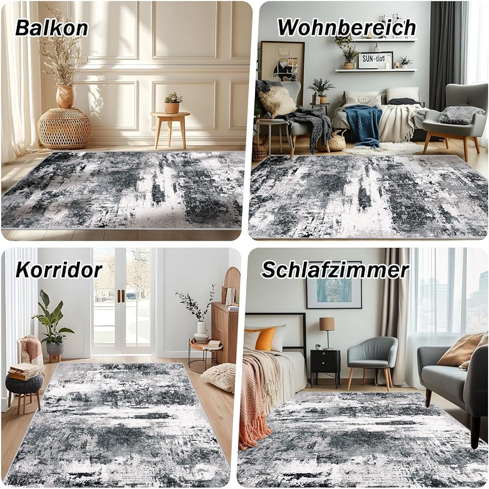 MAST DOO Tapis de salon, moderne, à poils courts, grand, abstrait, lavable, antidérapant, design, pour salle à manger, bureau, décoration, noir et blanc, dimensions 140 x 200 cm : Cuisine et Maison