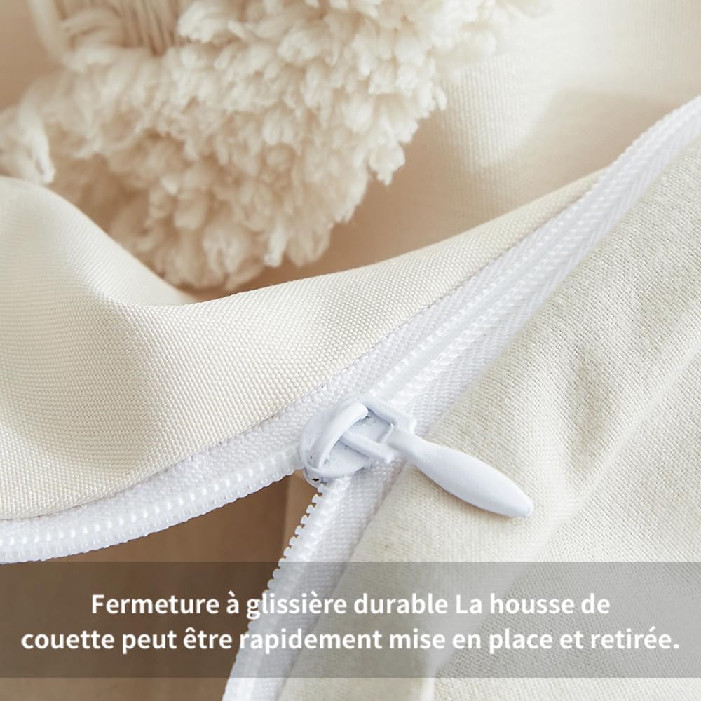 Freyamy Tuftée Parure de lit Bohème Housse de Couette 220x240 Broderie à la Main Parure de lit 2 Personne en Microfibre avec Fermeture Beige Ensemble de literie avec 2 Taie d'oreiller 65 x 65 Filles : Cuisine et Maison